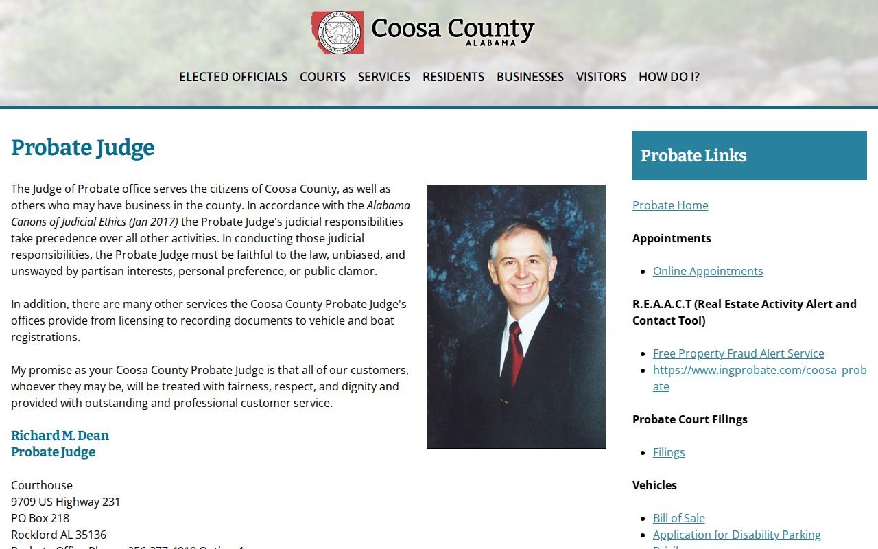 Probate office boundary for Coosa County traffic warrant questions