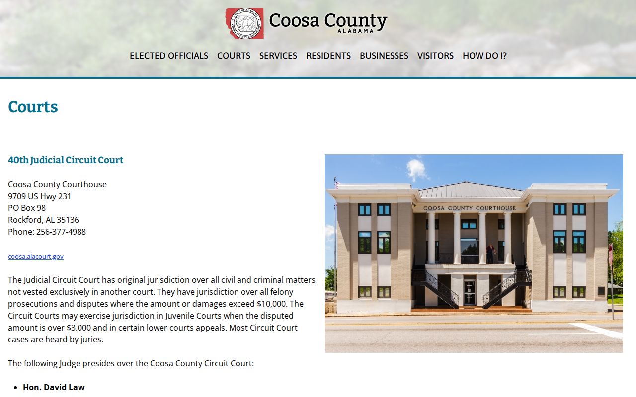 Rockford and Coosa County warrant records courthouse court reference