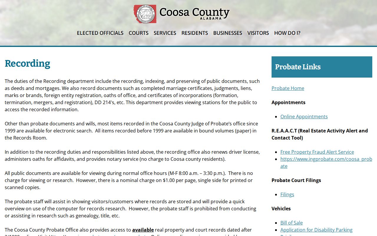 Probate recording system compared with Coosa County municipal warrant records