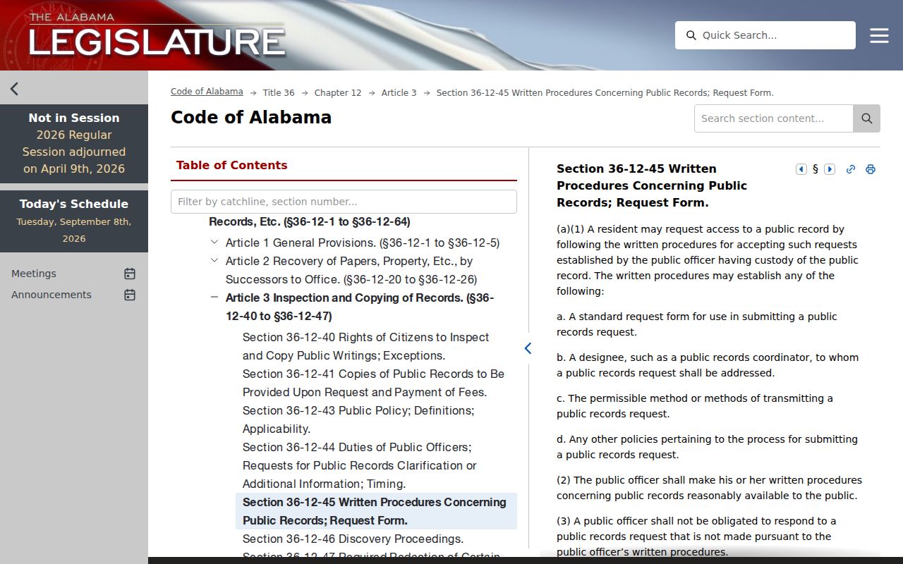 Alabama written records request law for Coosa County bench warrant records