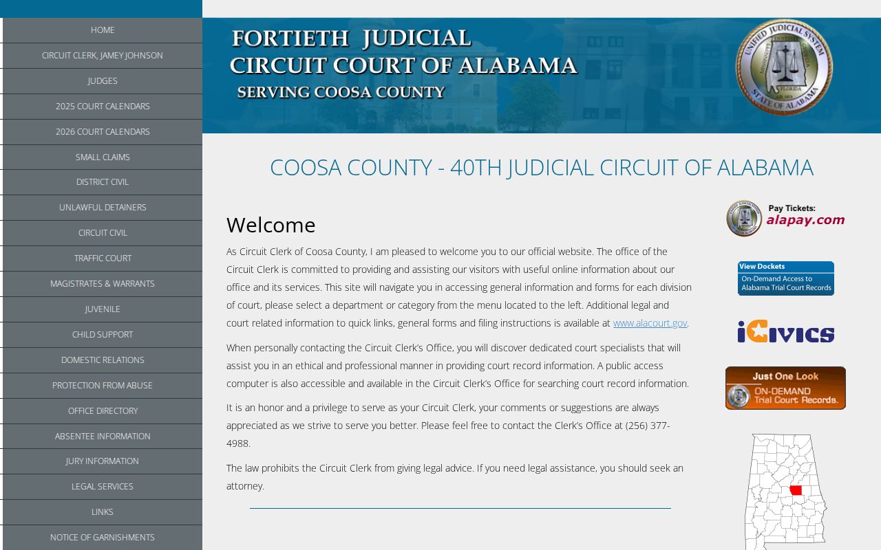 Coosa County warrant records courthouse and clerk access page